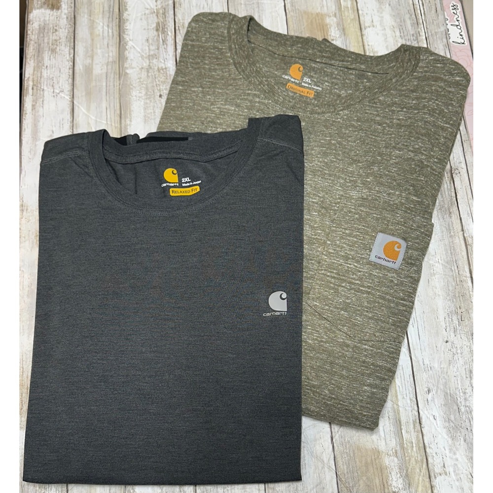 Carhartt Mens 2XL T-Shirt Bundle.  Pocket‎ Tee olive Green & relaxed fit gray
